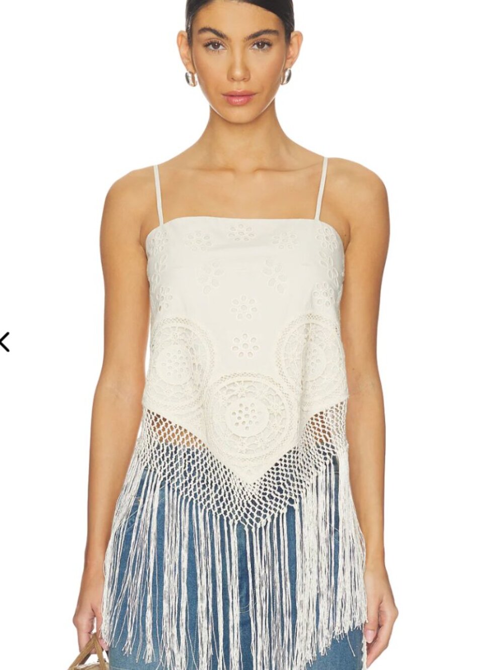 Sea New York Rafina Eyelet Top in Cream Embroidered Fringe Top NEW WITH TAGS